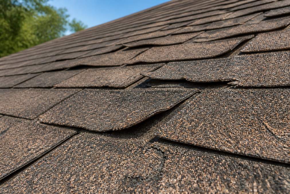 Diagram illustrating the roof rejuvenation comparison process showing weathered shingles with granule loss