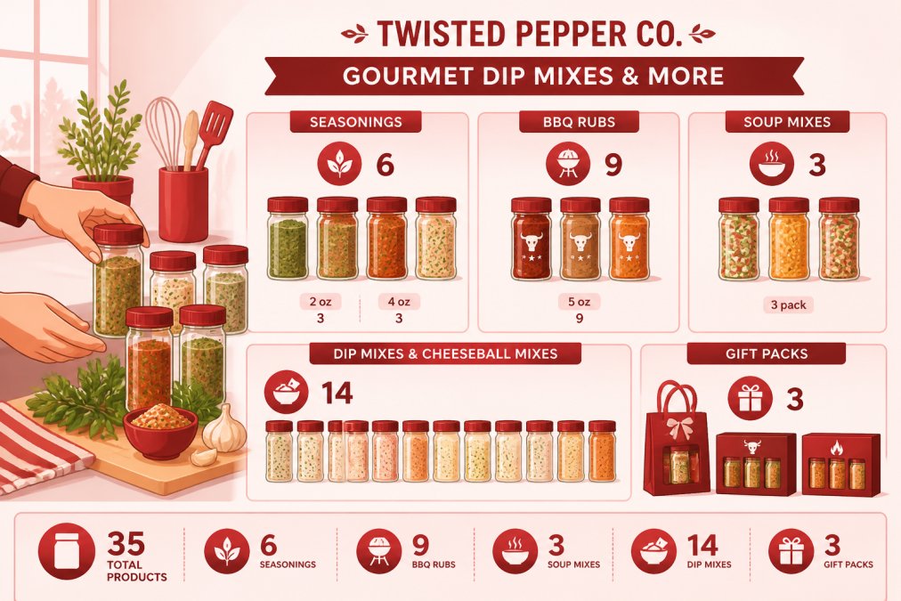 Hands carefully arranging glass jars of colorful seasoning blends and fresh herbs on a clean kitchen counter with warm natural window lighting, showing the quality and variety of spice blends available