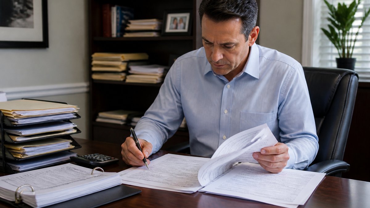 Accountant reviewing tax filings to provide accounting services for florida businesses in a modern office