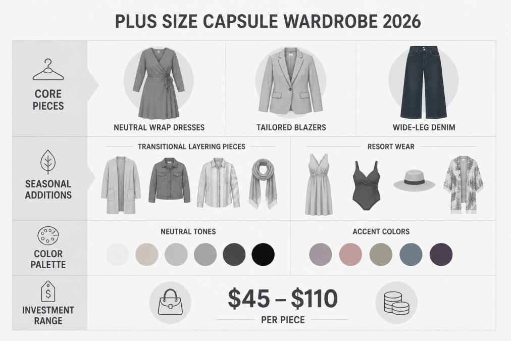 Professional illustration showing affordable plus size fashion trends