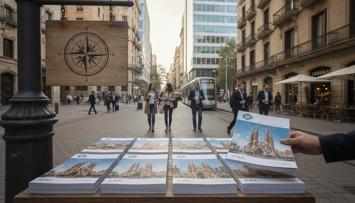 Equipo profesional en una oficina moderna de Barcelona revisando dashboards de flujos de trabajo automatizados en múltiples pantallas, con notas adhesivas y una pizarra visible al fondo, iluminación natural de ventanales amplios