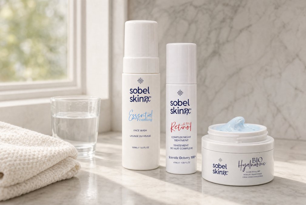 Agent Image Photorealistic Luxury Skincare Still Life On A Pale Warm White Marble Bathroom Counter