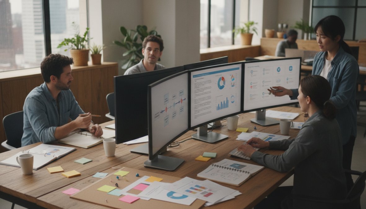 Software tools interface for content and team and collaborating concepts for ai content publishing workflow