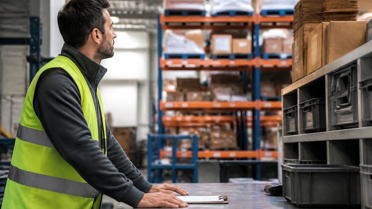Warehouse manager reviewing real-time inventory data for AI recommendations for warehouse efficiency 2026