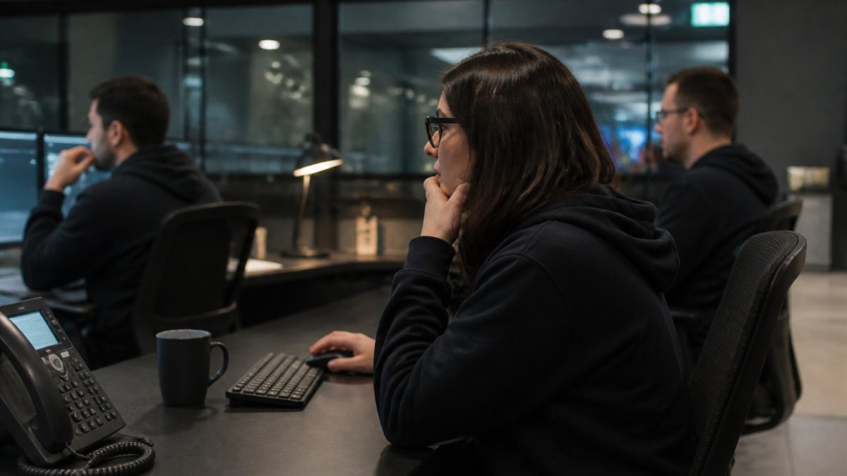 Security team monitoring runtime access control logs on dashboards in a modern command center