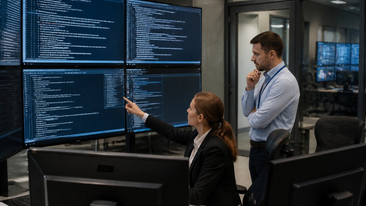Security architect and engineer reviewing AI agent authorization logs to align with AI security governance protocols.