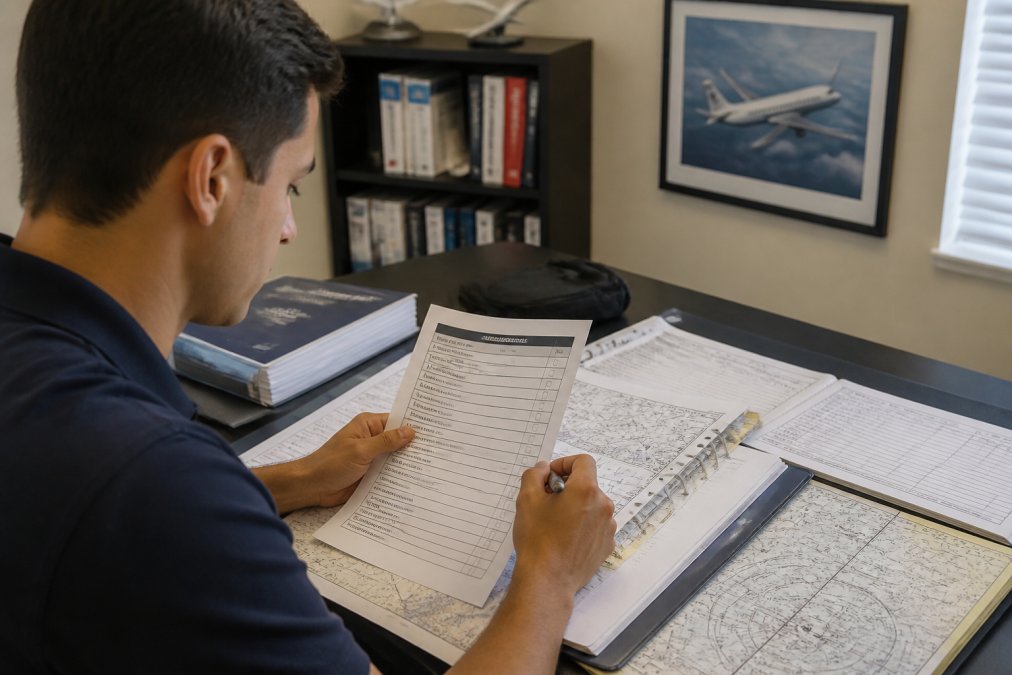 Checklist and planning tools used by a candidate preparing for the dispatcher practical exam.