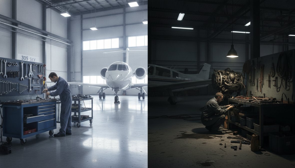 Side-by-side comparison of skilled and p and mechanic concepts for maintenance shop vs factory service