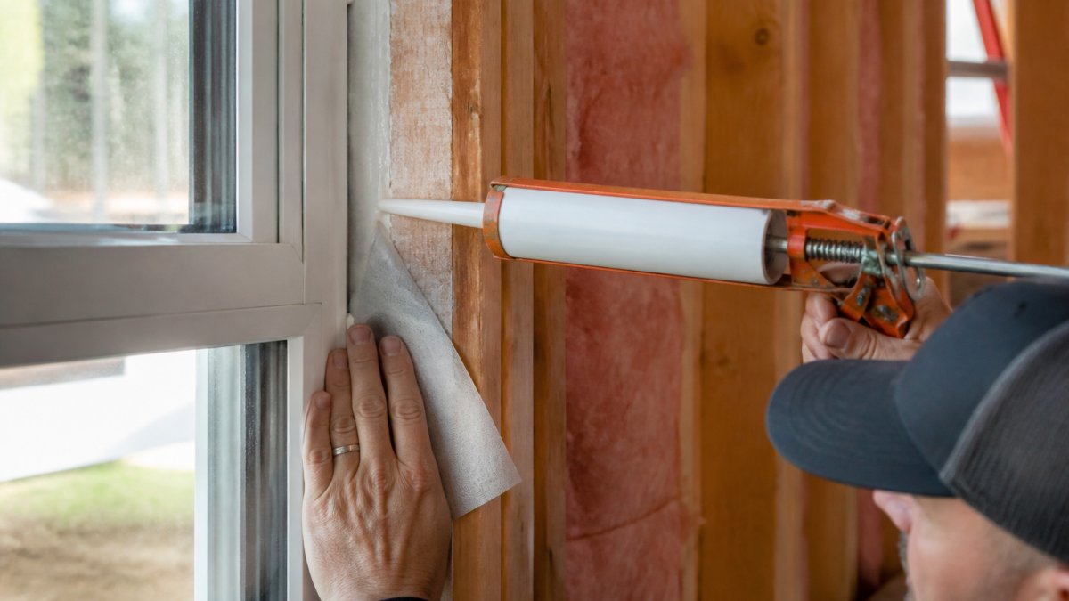 Step-by-step diagram showing professional window sealing methods to maintain an airtight construction budget.