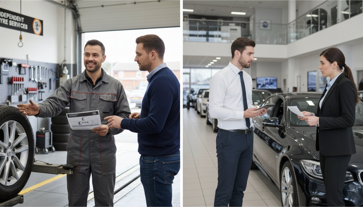 Side-by-side comparison of alternatives to dealership tyre prices