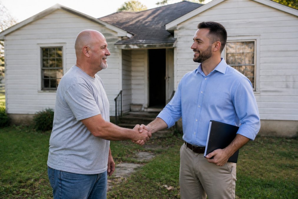 Professional illustration showing Homeowner for alternatives to listing an outdated house in Kansas
