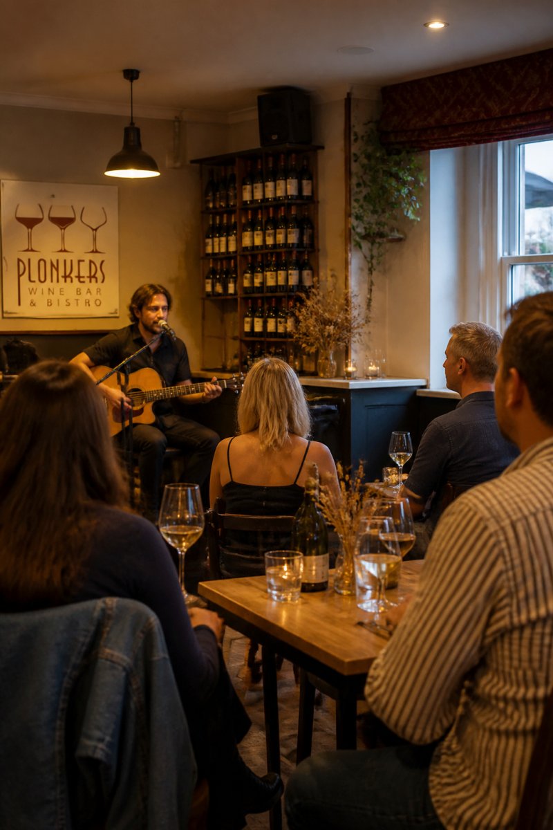 A musician plays acoustic guitar in a cozy venue, offering a quiet alternative to typical loud concert halls.