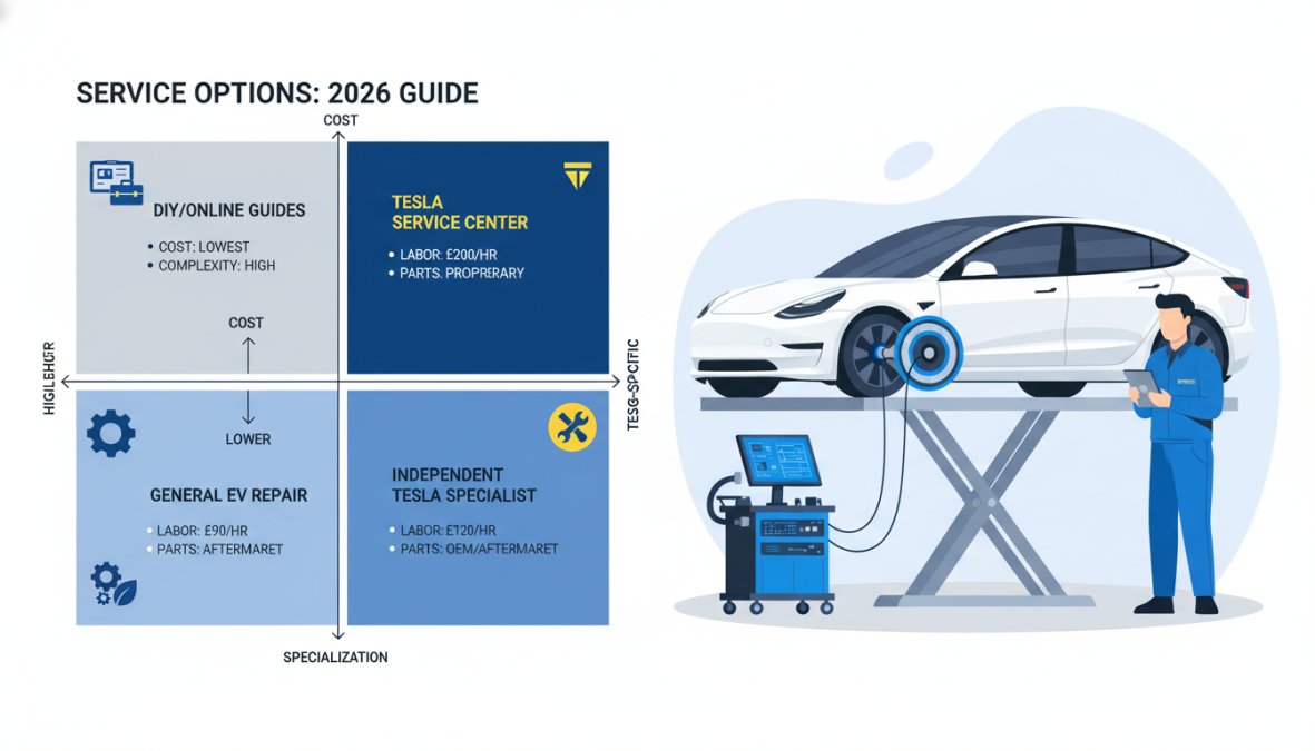 Visual comparison chart showing Tesla Model for alternatives to main dealer Tesla servicing