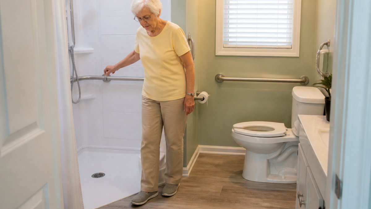 Infographic showing bathroom accessibility modifications as alternatives to major home renovations for stairlifts