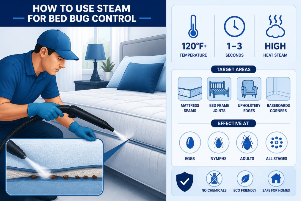 Step-by-step process using steam as alternatives to pesticides bed bugs on mattress seams