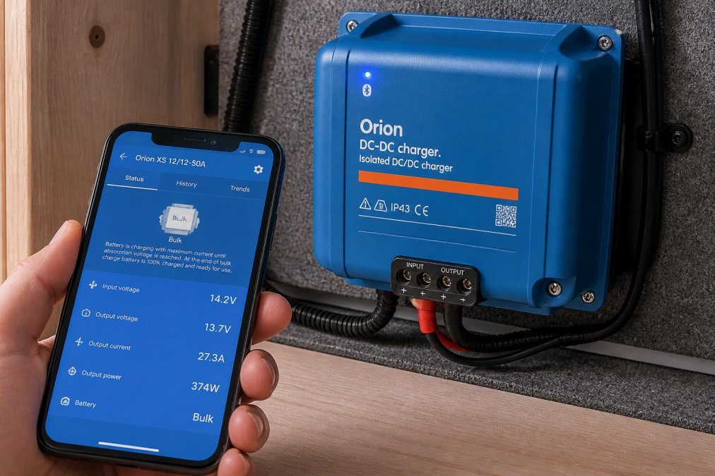 Victron DC-DC charger setup monitoring battery levels as a modern alternative to traditional split charge relays