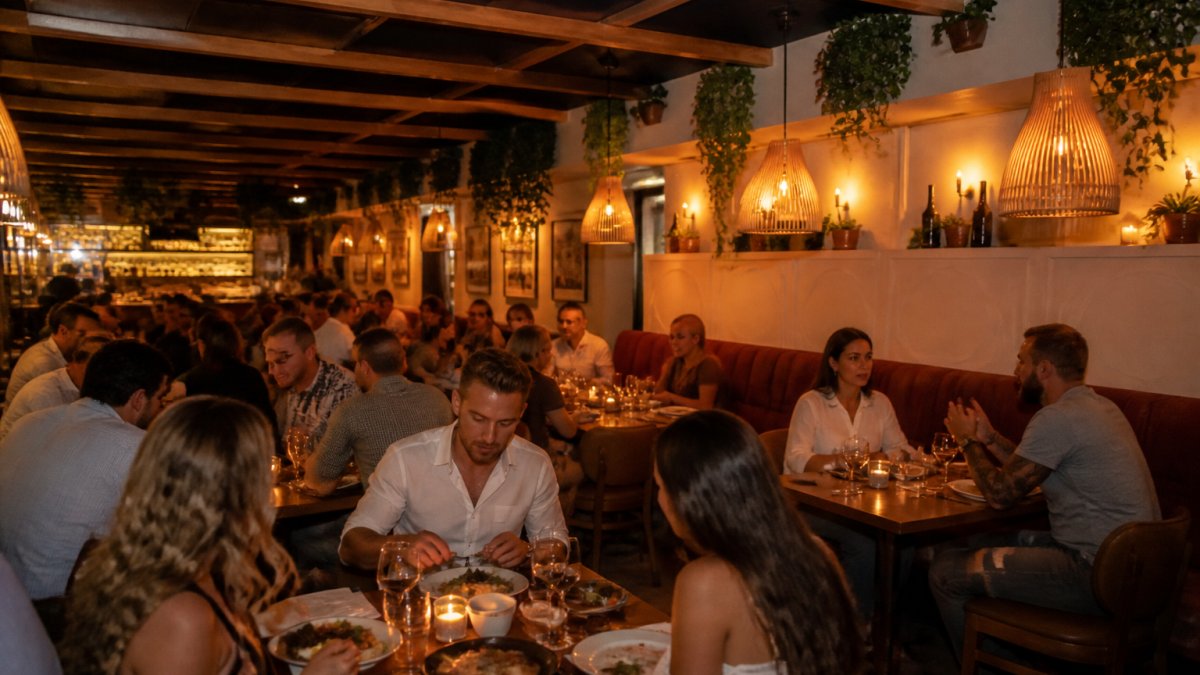 Diners enjoying handcrafted meals in a chic bistro among the best American restaurants Los Angeles has to offer.