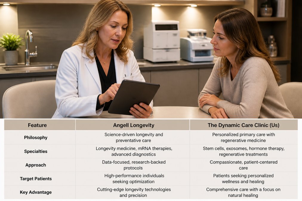 Professional illustration showing angell longevity vs garm clinic