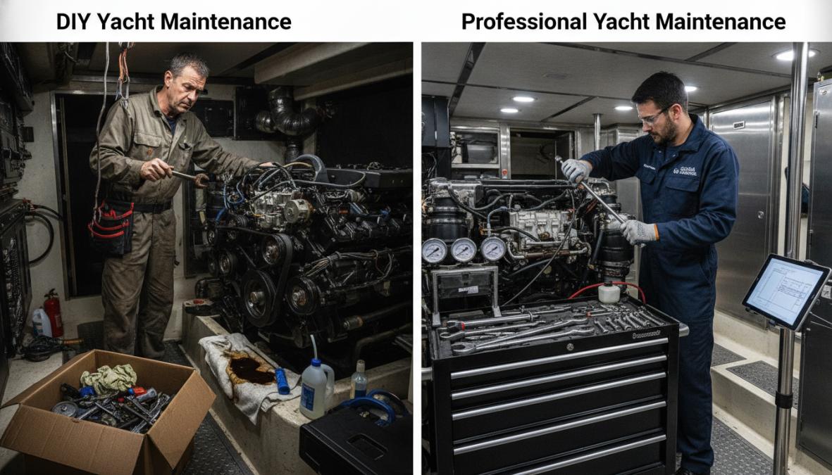 Side-by-side comparison of marine and technician and branded concepts for annual yacht maintenance cost breakdown