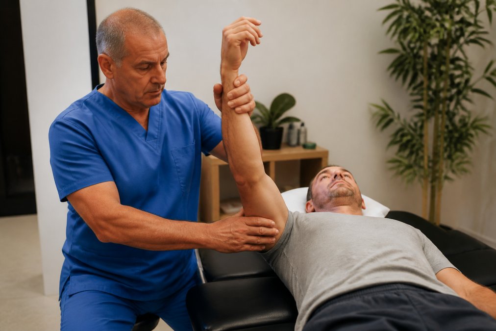 Professional illustration showing applied kinesiology treatment
