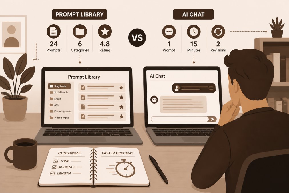 Diagram showing the process of refining AI prompts by comparing a library document with a chat interface.