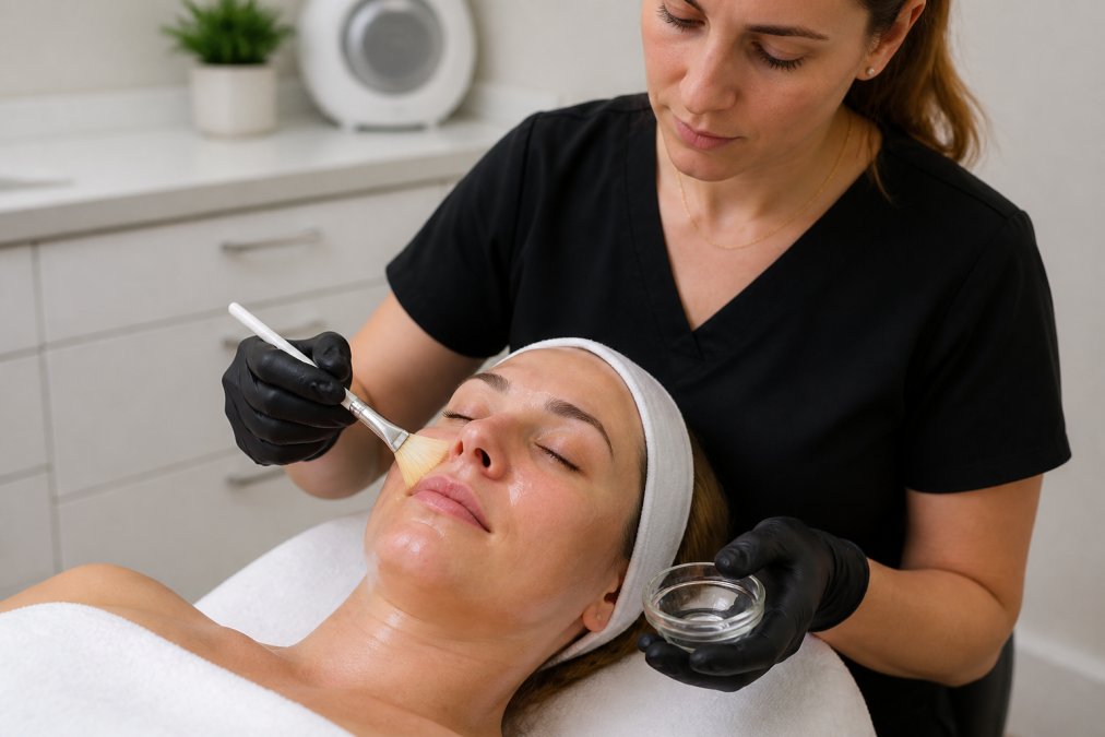 Step-by-step guide on how to make at-home chemical peels effective using a brush for even facial application.