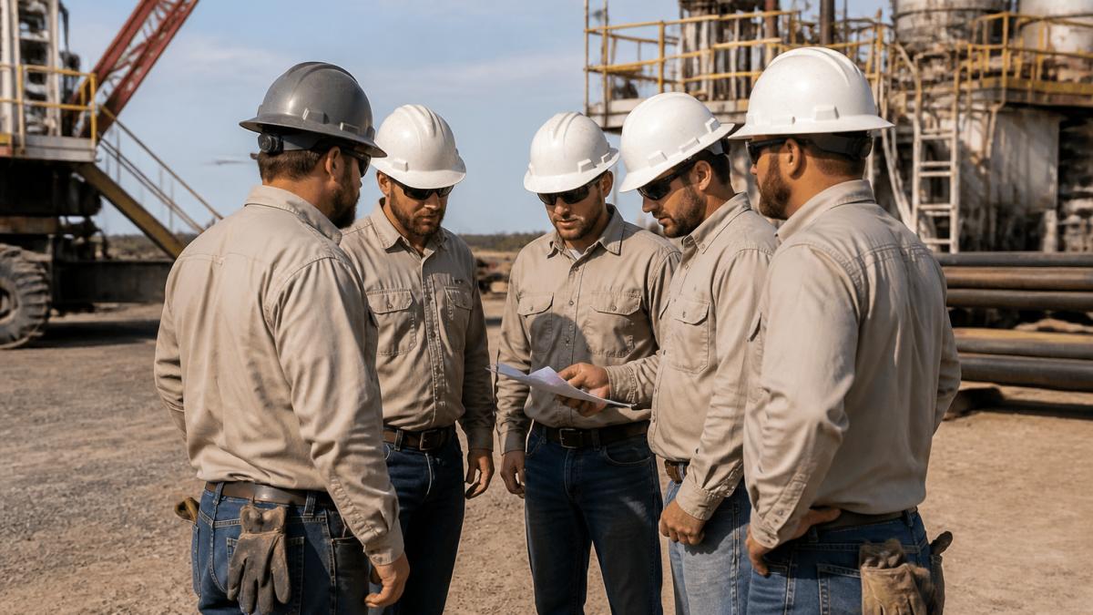 Infographic illustrating the safety and fit benefits of flame-resistant work shirts for field crews