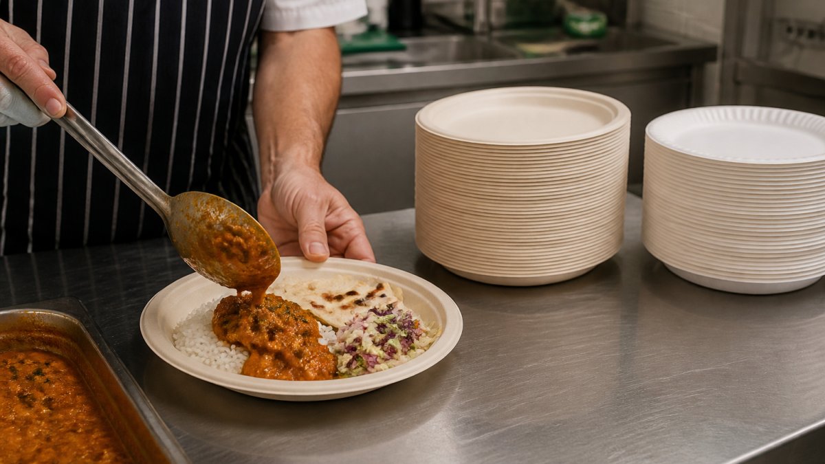Bagasse holds hot, saucy food where paper plates soften