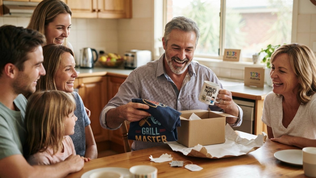 Infographic comparing the satisfaction levels of physical novelty gifts versus experience gifts for dads