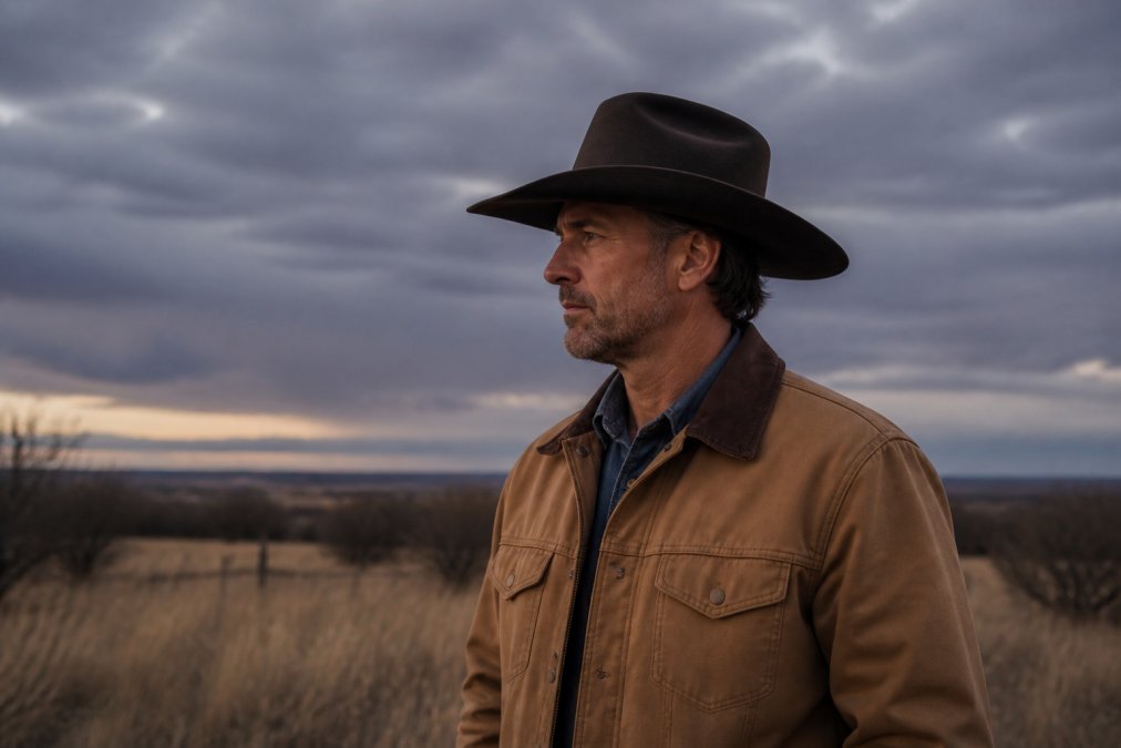 Person wearing a fur felt cowboy hat on a cool Texas evening to show if are fur hats practical in texas winters.