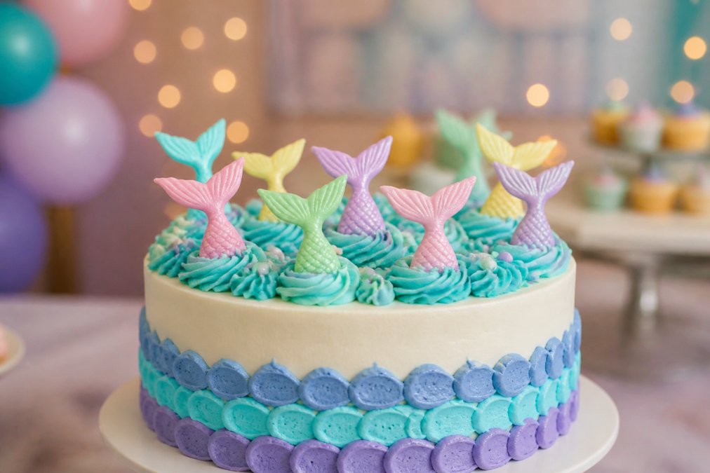 Beautifully decorated celebration cake with multiple handmade sugar paste toppers arranged across the surface, displayed on a cake stand at a party setting with soft ambient lighting, showing the finished visual impact and durability of the decorations