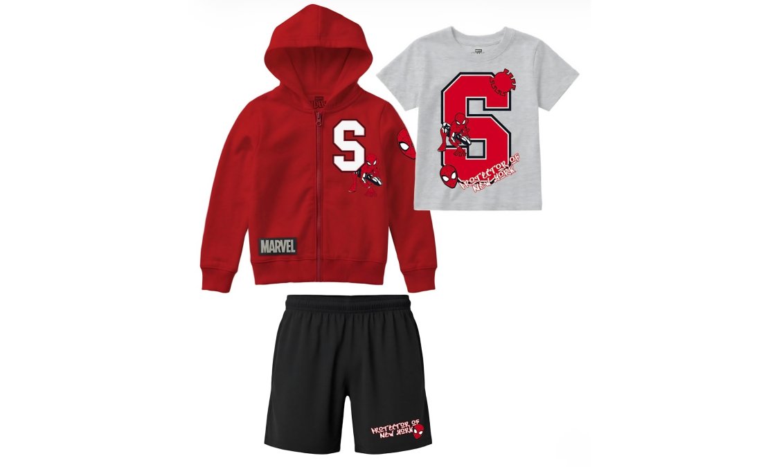 Spider-Man Boys Short-Sleeve T-Shirt, Sweatshirt, Shorts (3-Piece Set)