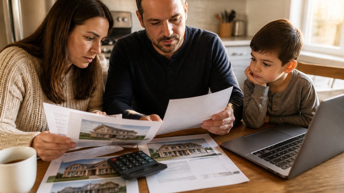 Infographic comparing housing costs and property taxes for families moving to NYC suburbs