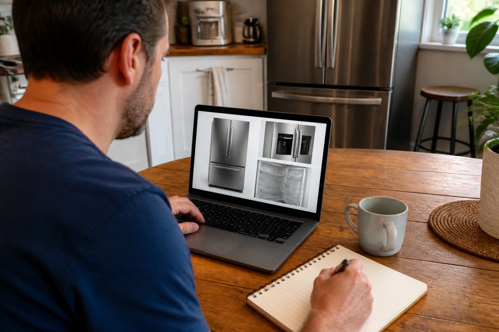 Steps for inspecting open box appliances by reviewing digital product photos and taking notes