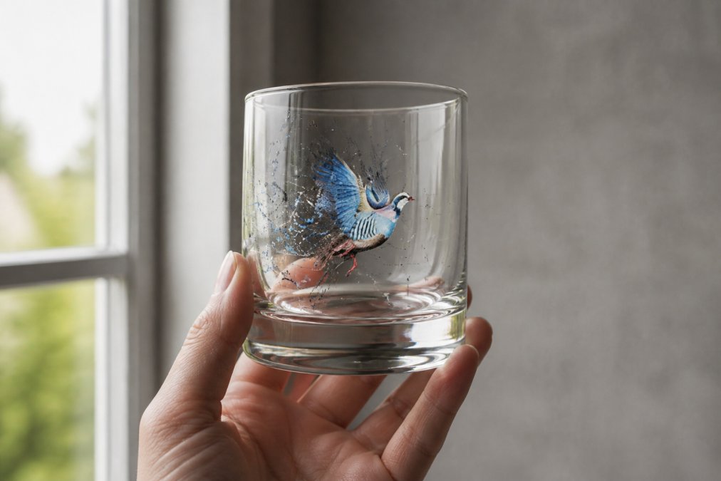 Infographic showing hand-painted whisky glass detail as one of the best wildlife gifts alternatives for nature enthusiasts.