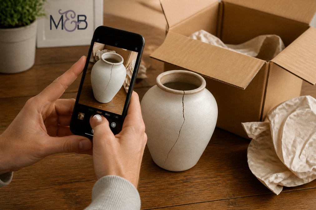 Step-by-step guide for photographing a damaged ceramic vase to file a shipping claim