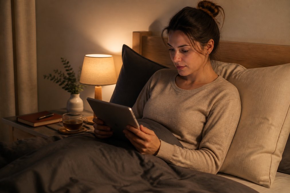 Infographic wellness comparison of sleep improvement methods featuring a person reading in a cozy bedroom.