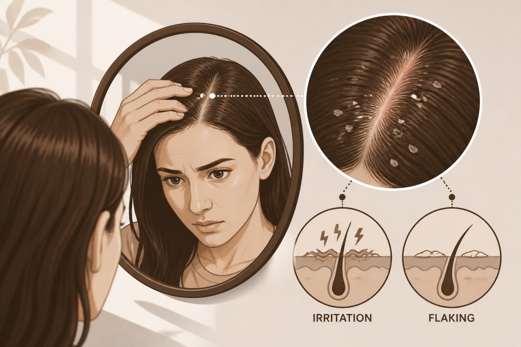 Professional illustration showing Australian haircare for sensitive scalps and dandruff