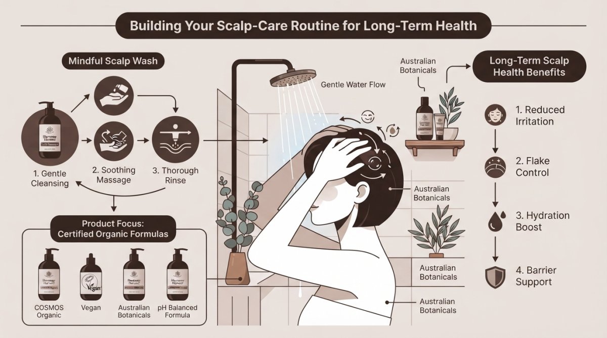 Professional illustration showing Australian haircare for sensitive scalps and dandruff