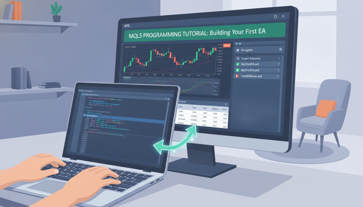 Professional illustration showing Close, MetaTrader for automated trading strategies MT5