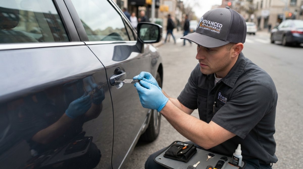 Mechanic using a multimeter to test an ignition switch connector during automotive ignition repair