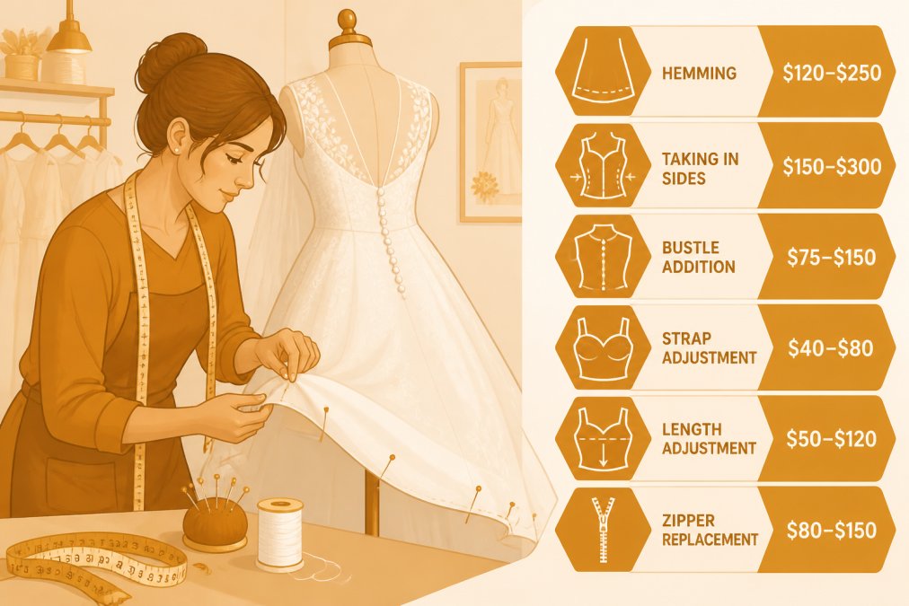 Pricing comparison visual for average cost of wedding dress alterations