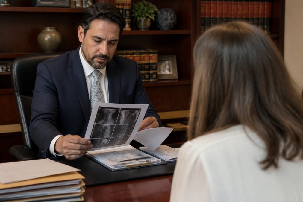 Professional illustration showing personal and injury and attorney concepts for personal injury settlement