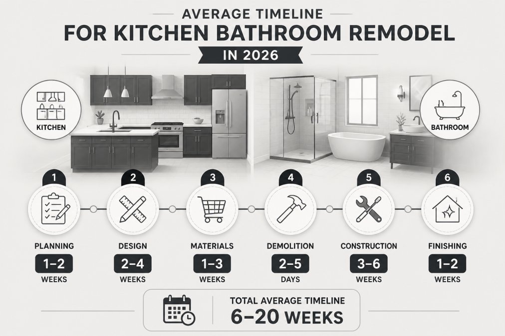 Average Timeline for Kitchen Bathroom Remodel in 2026