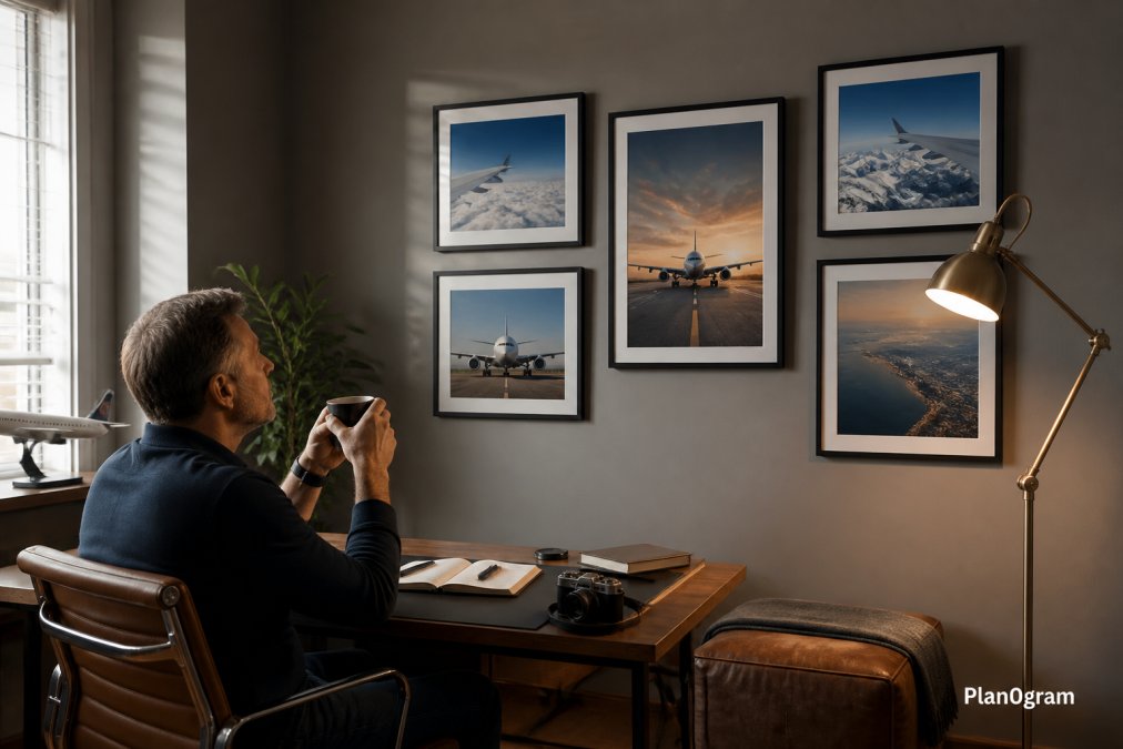 Step-by-step visual guide for wall and warm and gallery concepts for aviation photography prints