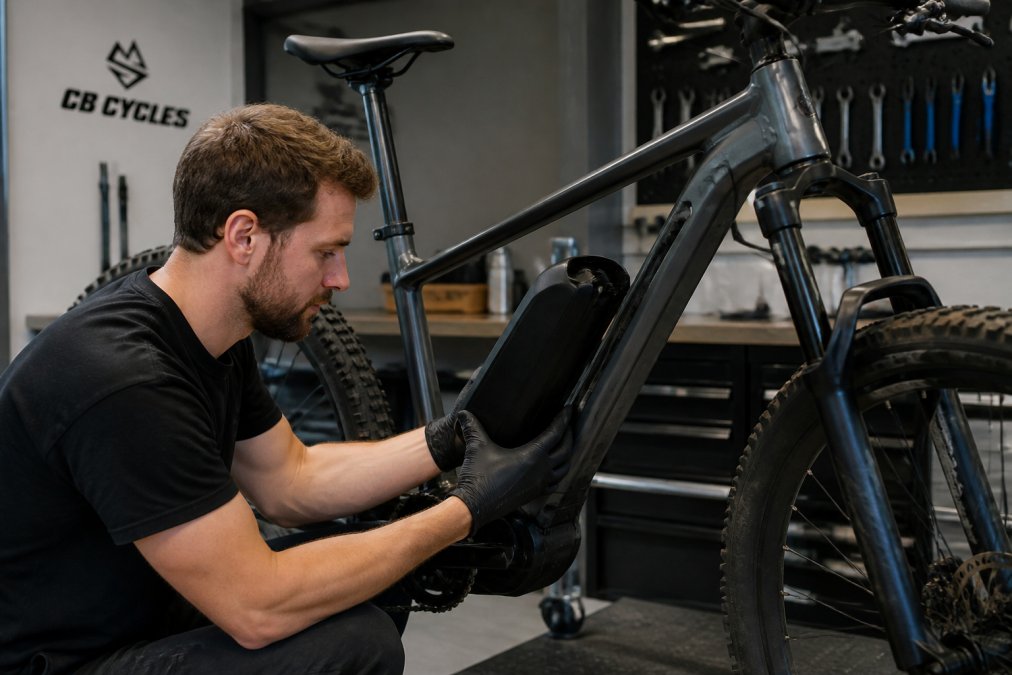 Professional demonstrating avinox ebike system diagnostic and repair technique in modern clinical setting with natural lighting