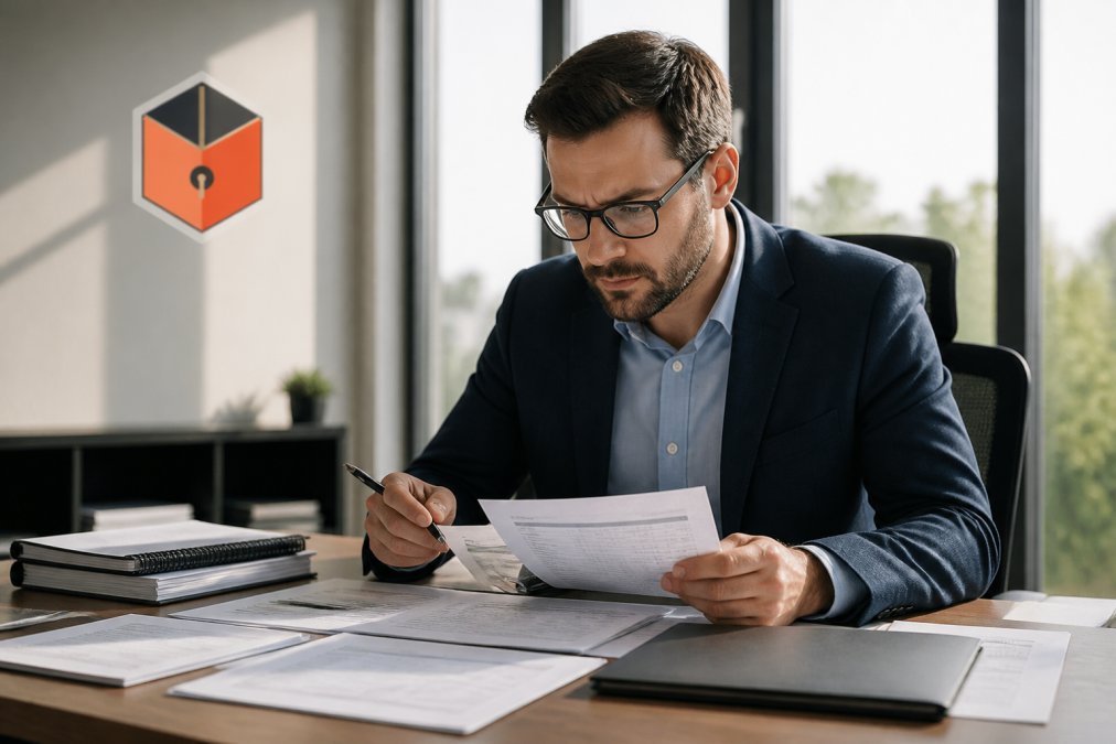 Entrepreneur reviewing digital spreadsheets to avoid low quality plr while working at a sunlit office desk