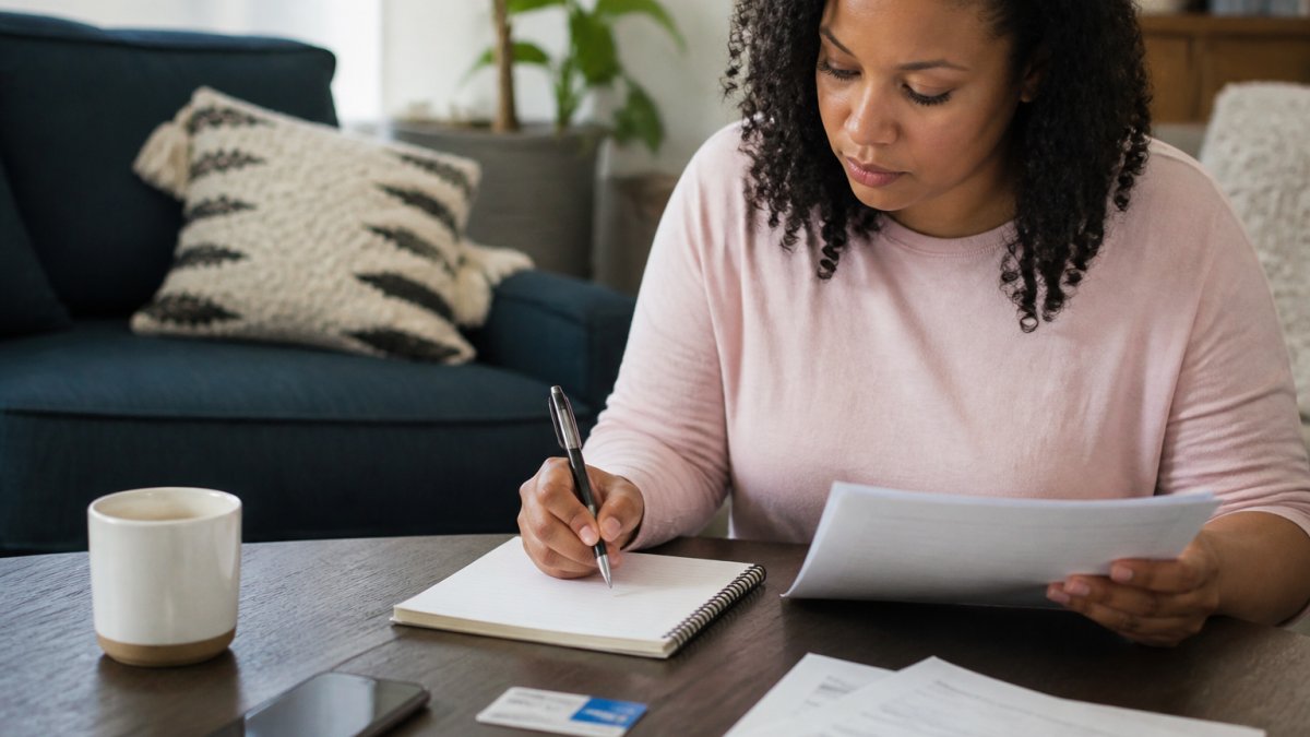 Person reviewing insurance documents on a laptop to avoid surprise medical billing telehealth issues before a visit.
