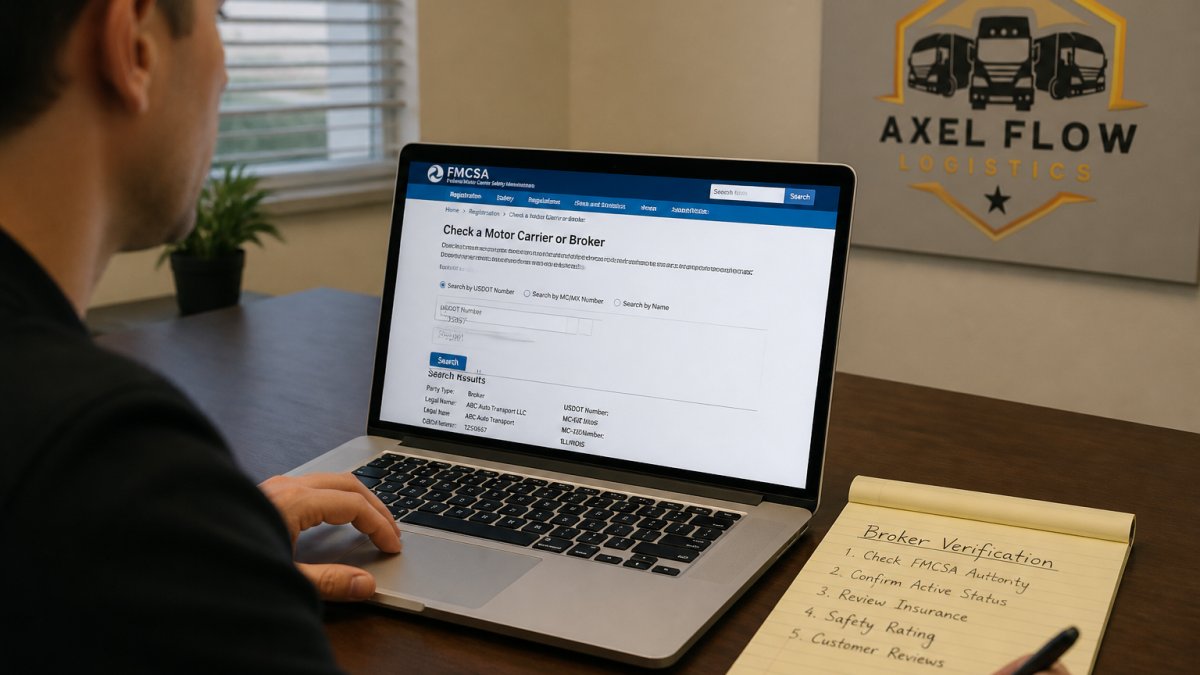 Step-by-step process for verifying a broker’s FMCSA license to avoid bait and switch car shipping scams.