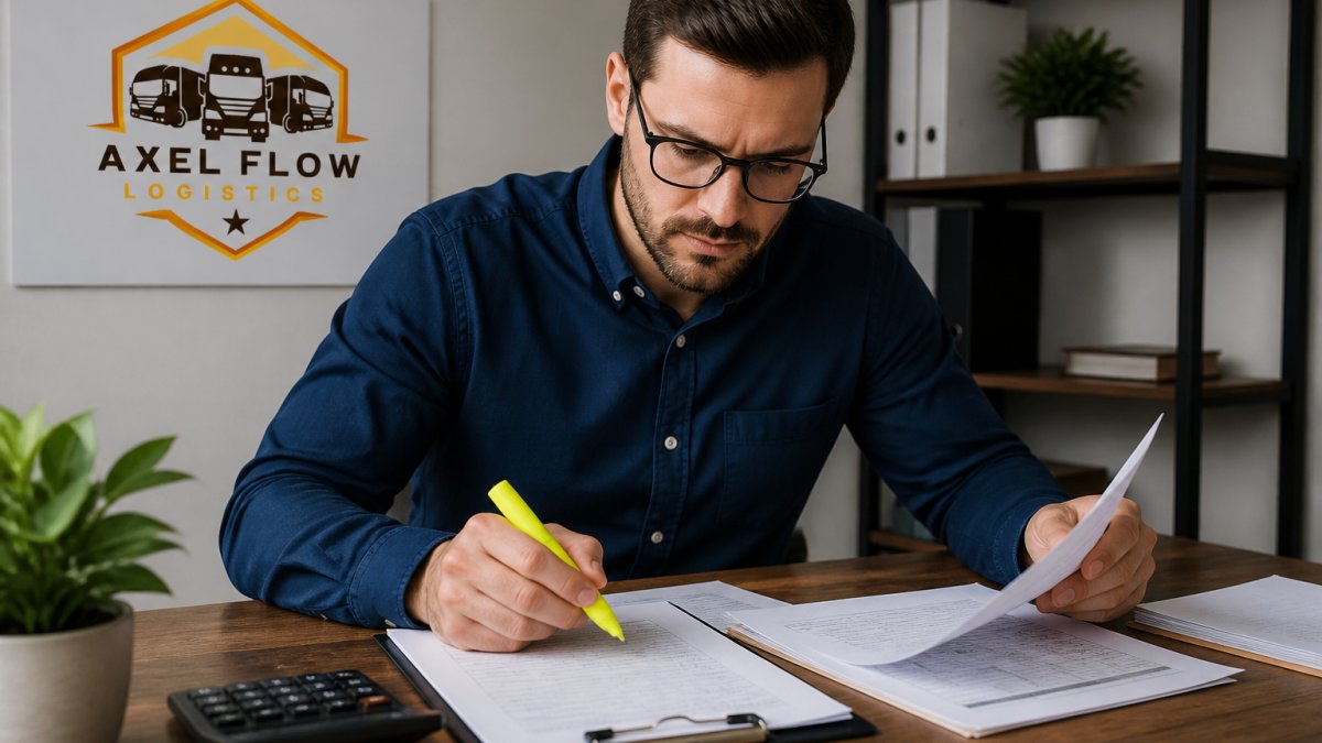 Professional reviewing a car shipping contract and itemized quote to assist in avoiding hidden fees in car shipping.